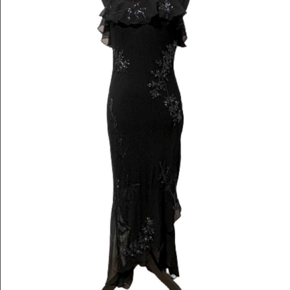 MARINA Floral Deco Beaded Mermaid Gown Black Sz 6 EUC